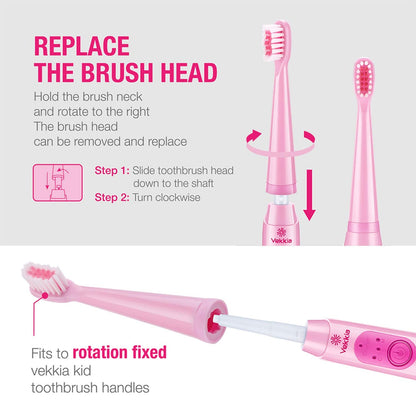 Vekkia Sonic Kids Replacement Heads - Pink 4 Pack, 7x Plaque Removal