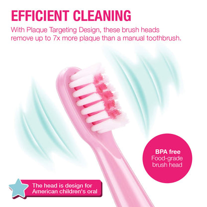 Vekkia Sonic Kids Replacement Heads - Pink 4 Pack, 7x Plaque Removal
