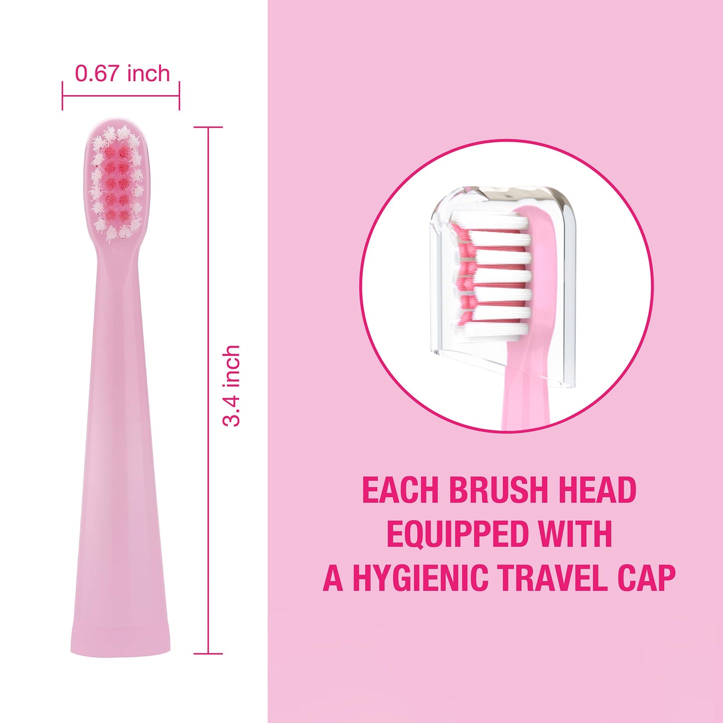 Vekkia Sonic Kids Replacement Heads - Pink 4 Pack, 7x Plaque Removal