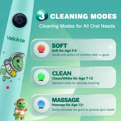 Vekkia Sonic Kids Electric Toothbrush 5-12+ | 2-Min Timer, 3 Modes, 35,000 VPM, IPX8