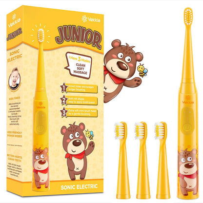 Vekkia Sonic Rechargeable Kids Electric Toothbrush – 3 Modes, IPX7 Waterproof, 24000 Strokes, 2-Min Timer