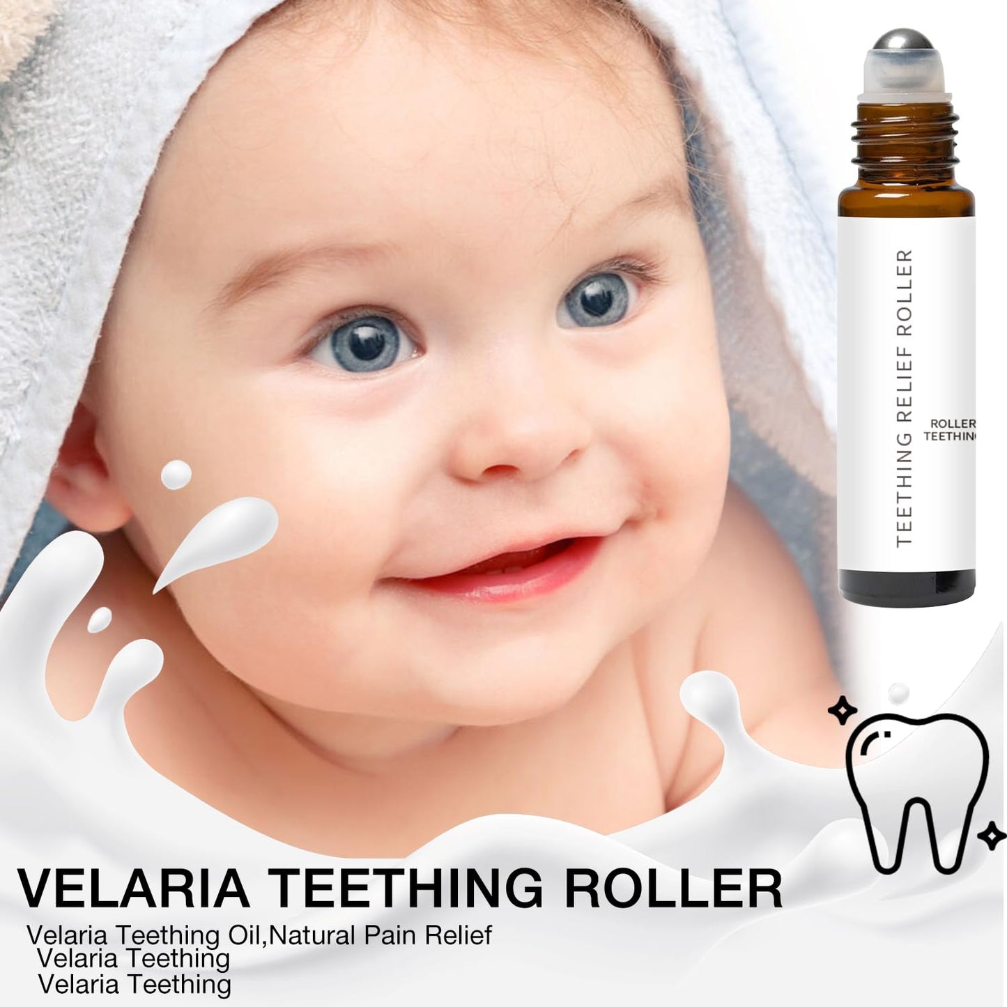 3Pcs Velaria Teething Roller – All Natural Baby Teething Oil with Chamomile & Rose