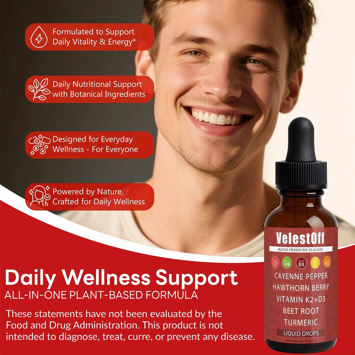 Velestoff Cayenne Pepper Drops – Organic Cayenne Pepper Liquid Supplement with Hawthorn, Beet Root, Turmeric, Vitamin K2+D3 & Berberine Extract | Improves Stamina & Boosts Energy