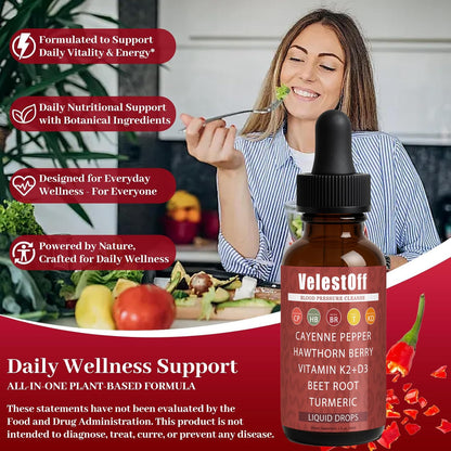 Velestoff Cayenne Pepper Drops - Liquid Supplement with Hawthorn, Beet Root, Turmeric, K2 D3