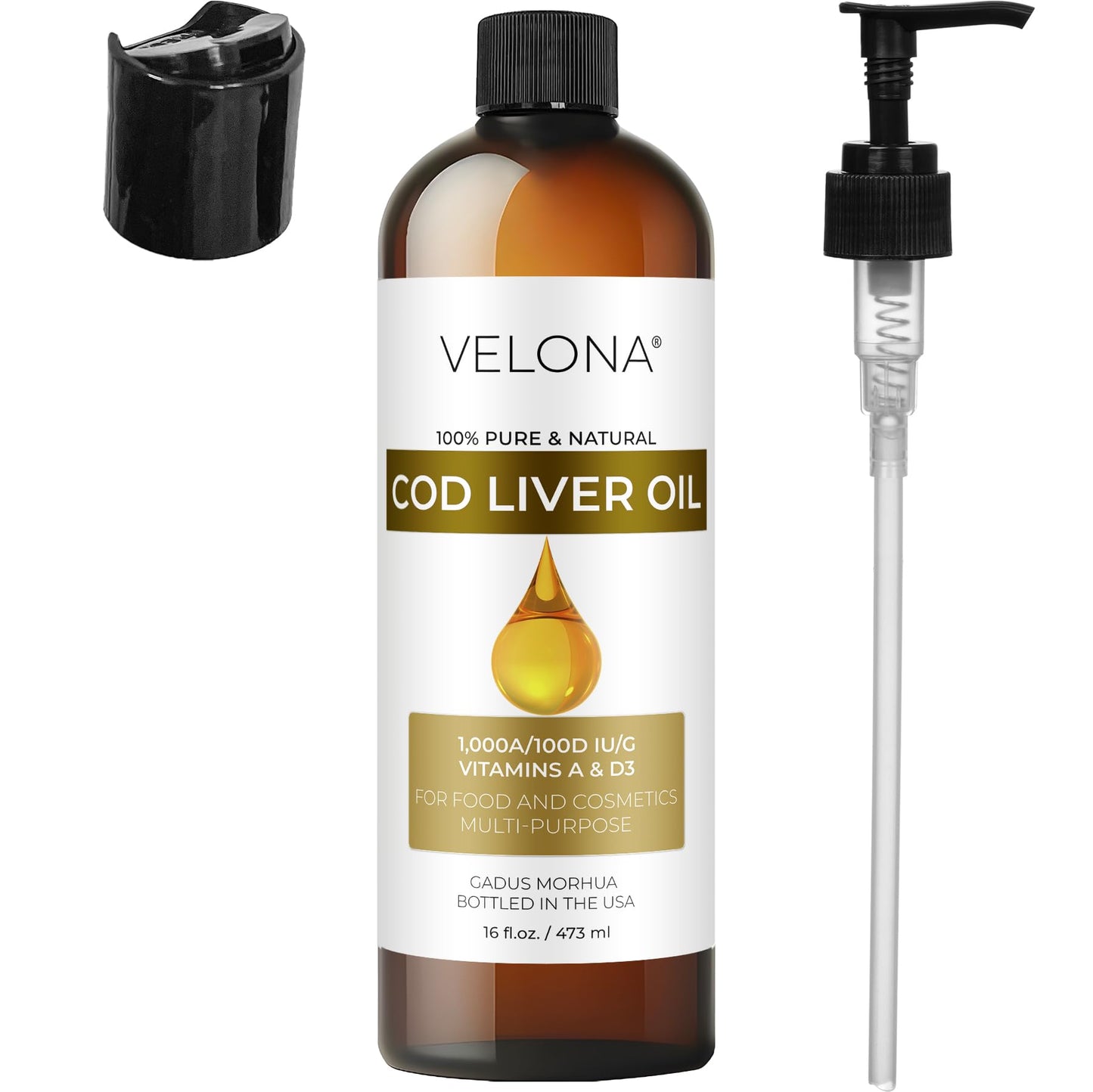 Velona Cod Liver Oil 16 oz | Omega-3 & Vitamins A & D3 | Arctic Norwegian