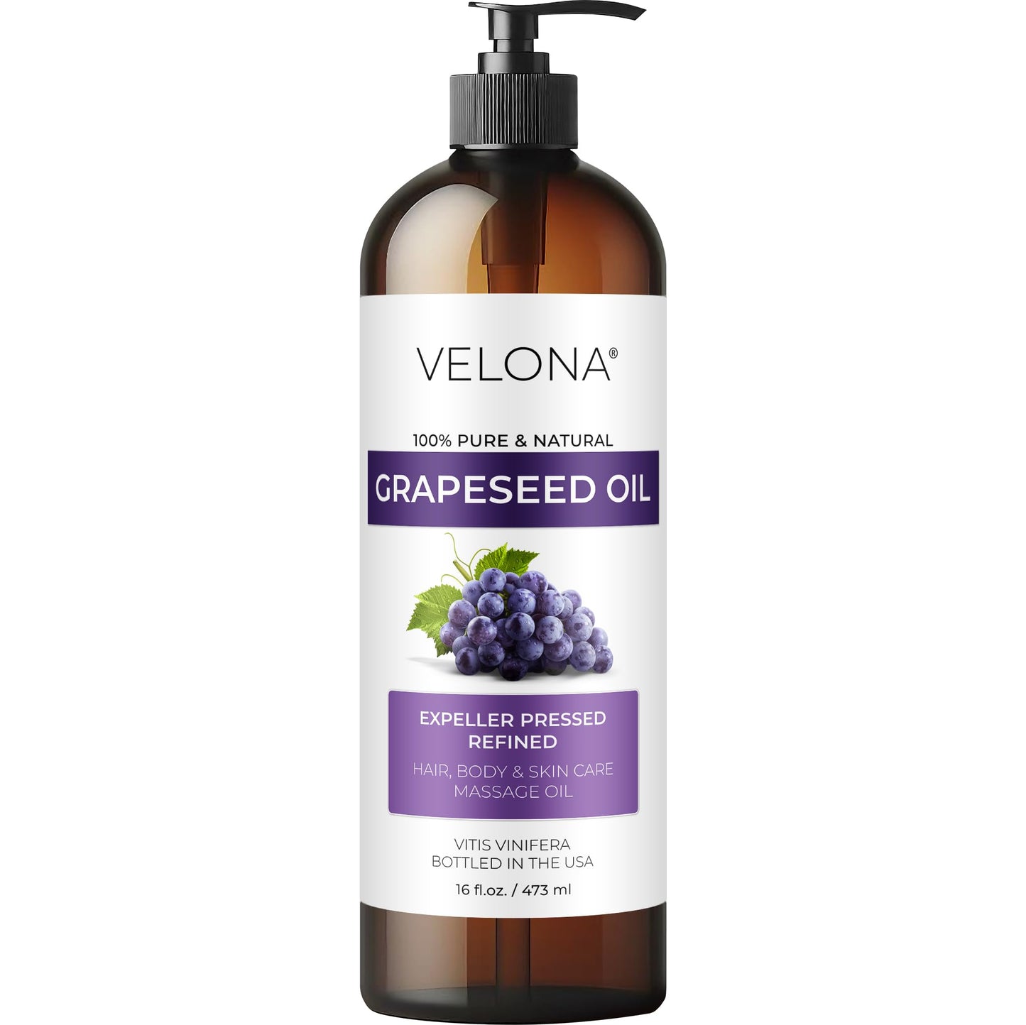 Velona Grapeseed Oil 16 oz - 100% Pure Carrier Oil (Refined)