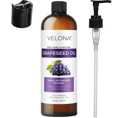Velona Grapeseed Oil 16 oz - 100% Pure Carrier Oil (Refined)