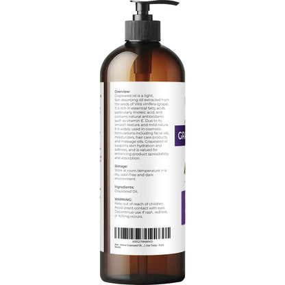 Velona Grapeseed Oil 16 oz - 100% Pure Carrier Oil (Refined)