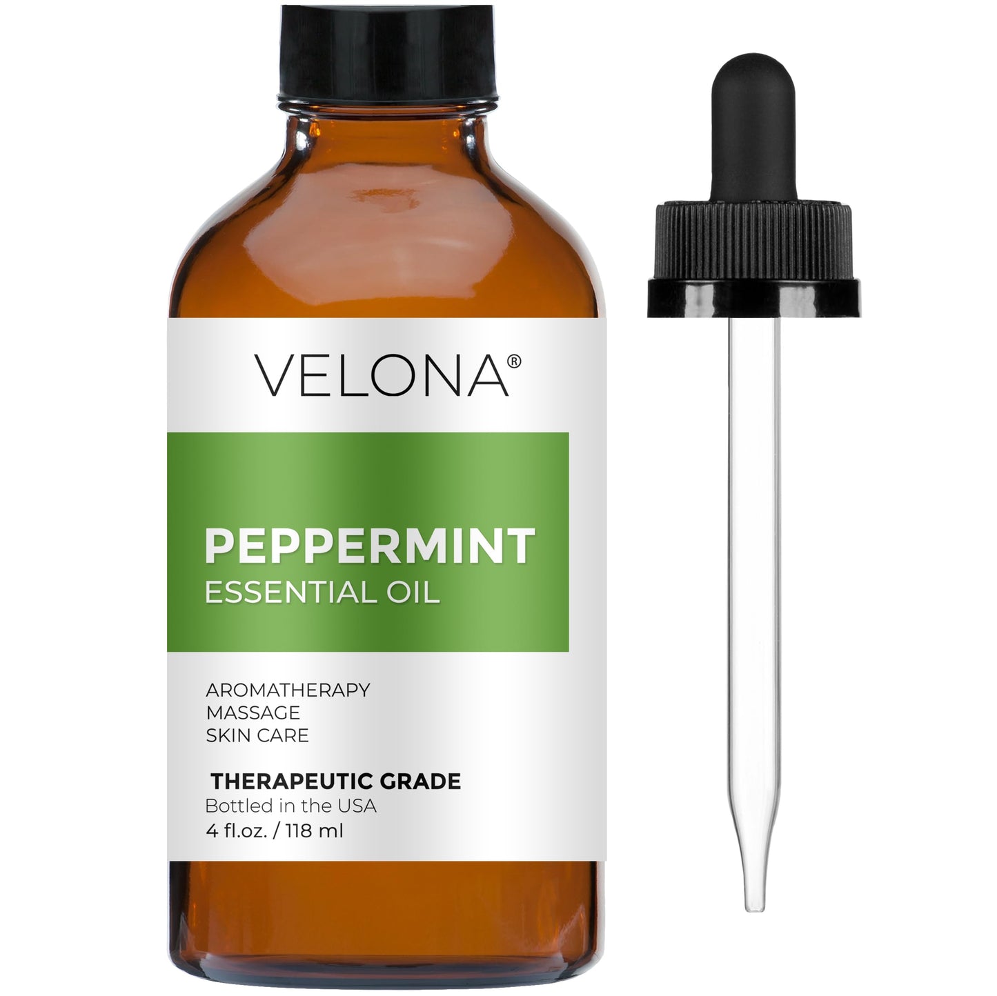Velona Peppermint Essential Oil 4 Fl Oz – Therapeutic Grade, Undiluted, for Aromatherapy, Massage, Skincare, Haircare, Soapmaking