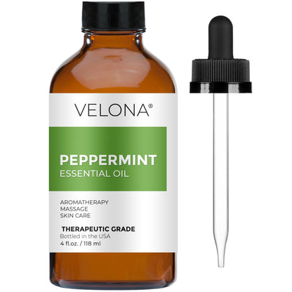Velona Peppermint Essential Oil 4 Fl Oz – Therapeutic Grade, Undiluted, for Aromatherapy, Massage, Skincare, Haircare, Soapmaking