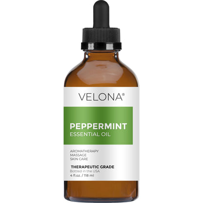 Velona Peppermint Essential Oil 4 Fl Oz – Therapeutic Grade, Undiluted, for Aromatherapy, Massage, Skincare, Haircare, Soapmaking