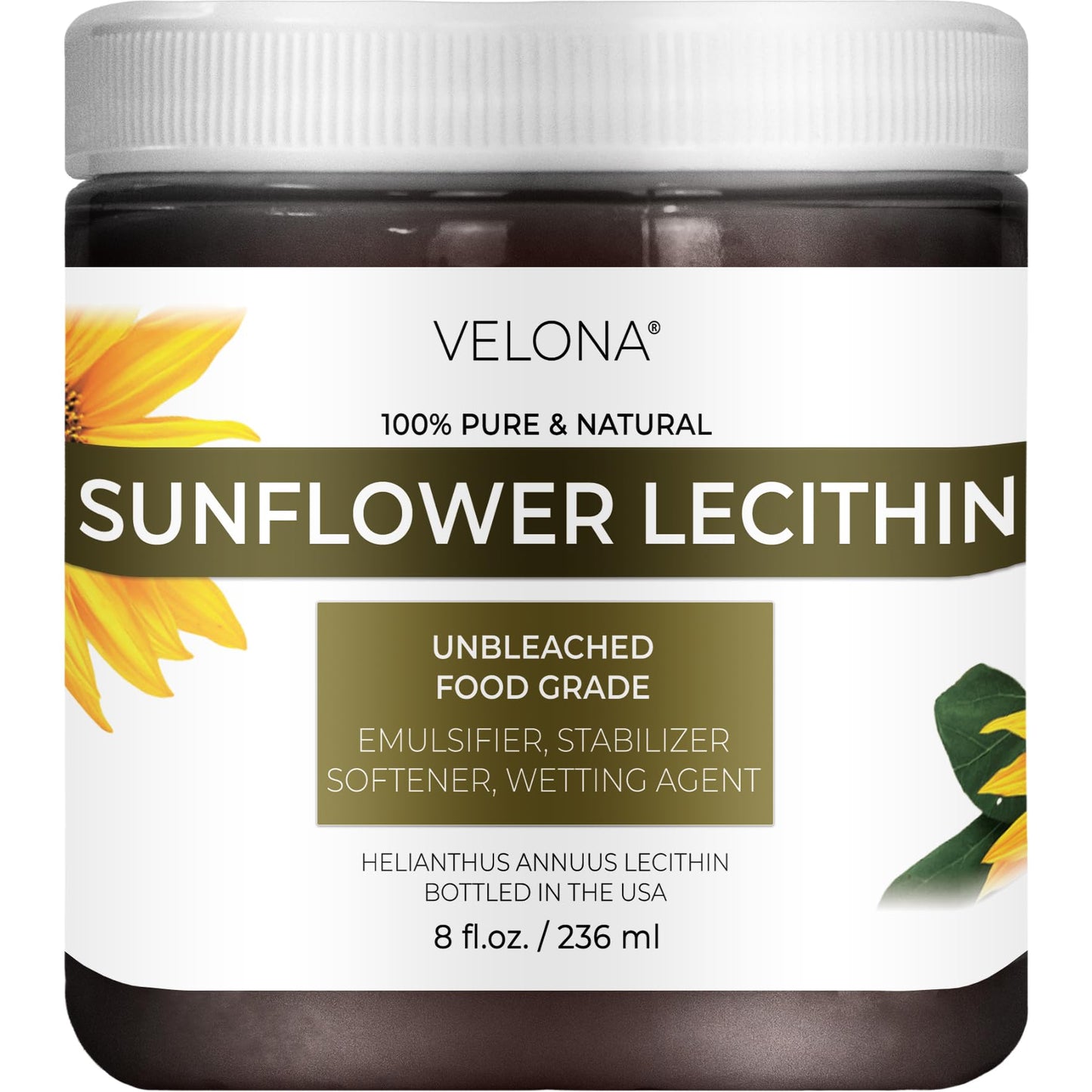Velona Pure Liquid Sunflower Lecithin 8 Oz – Food Grade, Emulsifier & Stabilizer
