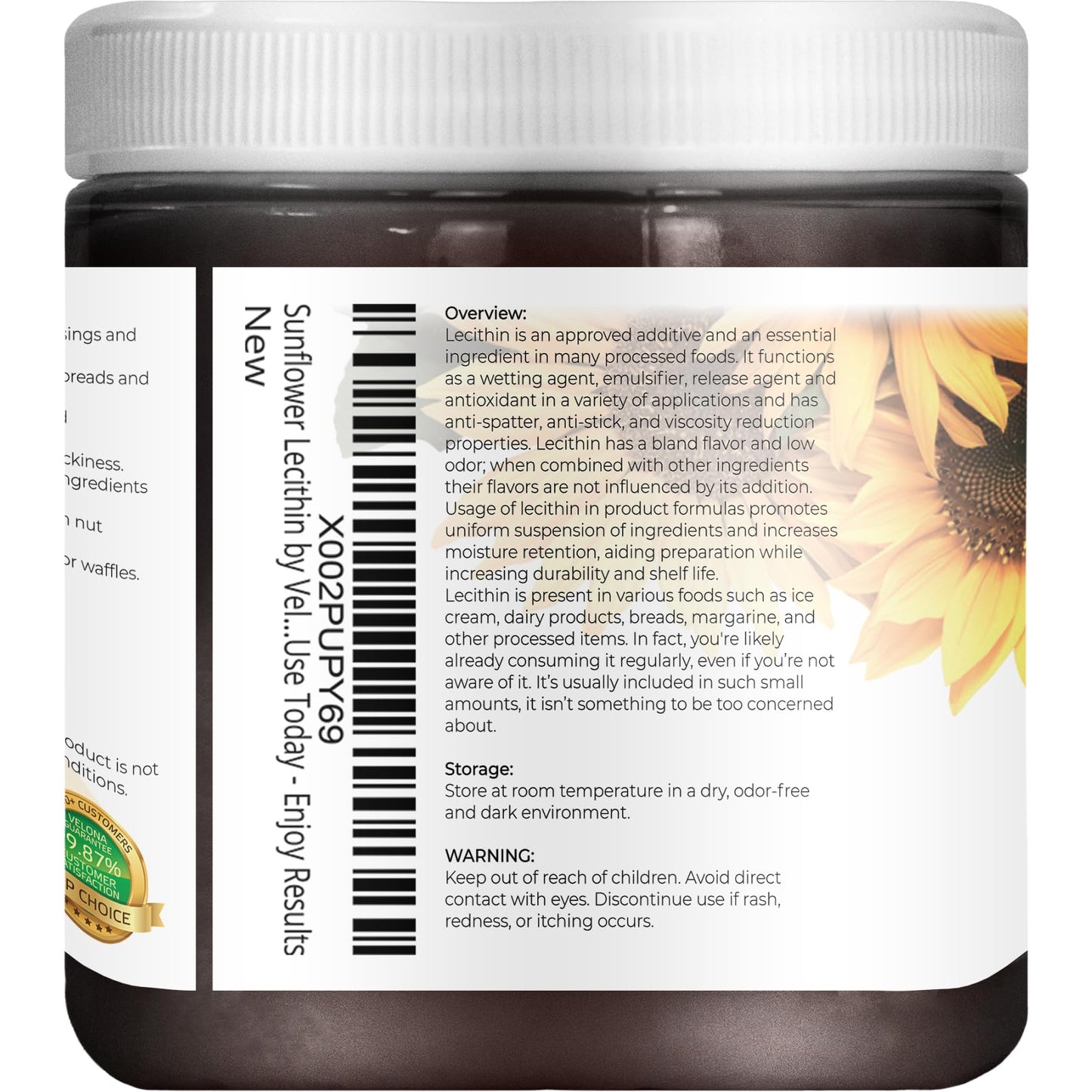 Velona Pure Liquid Sunflower Lecithin 8 Oz – Food Grade, Emulsifier & Stabilizer