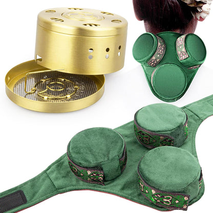 Velorique Smokeless Copper Moxa Box | Copper Tank Moxibustion Tool with Ai Jiu Bag for Neck, Shoulder, Back – Remove Dampness