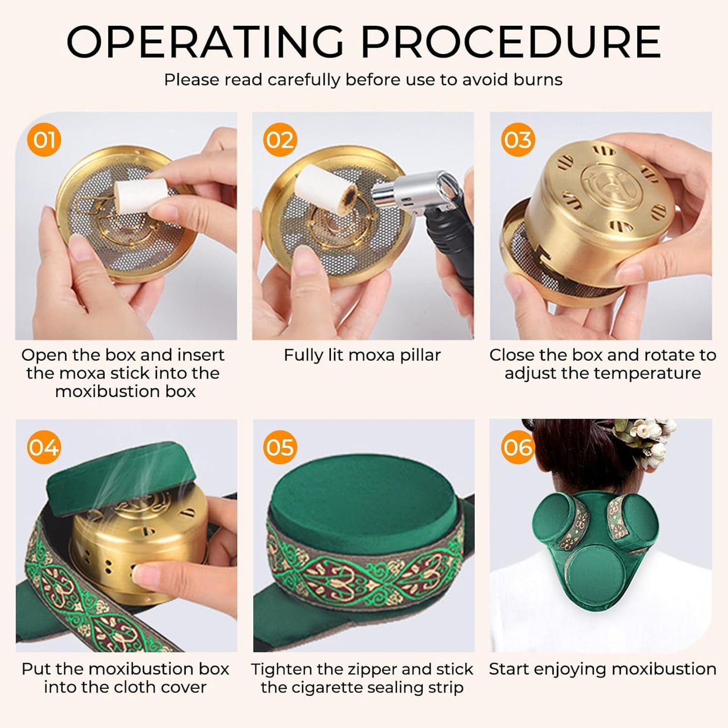 Velorique Smokeless Copper Moxa Box | Copper Tank Moxibustion Tool with Ai Jiu Bag for Neck, Shoulder, Back – Remove Dampness