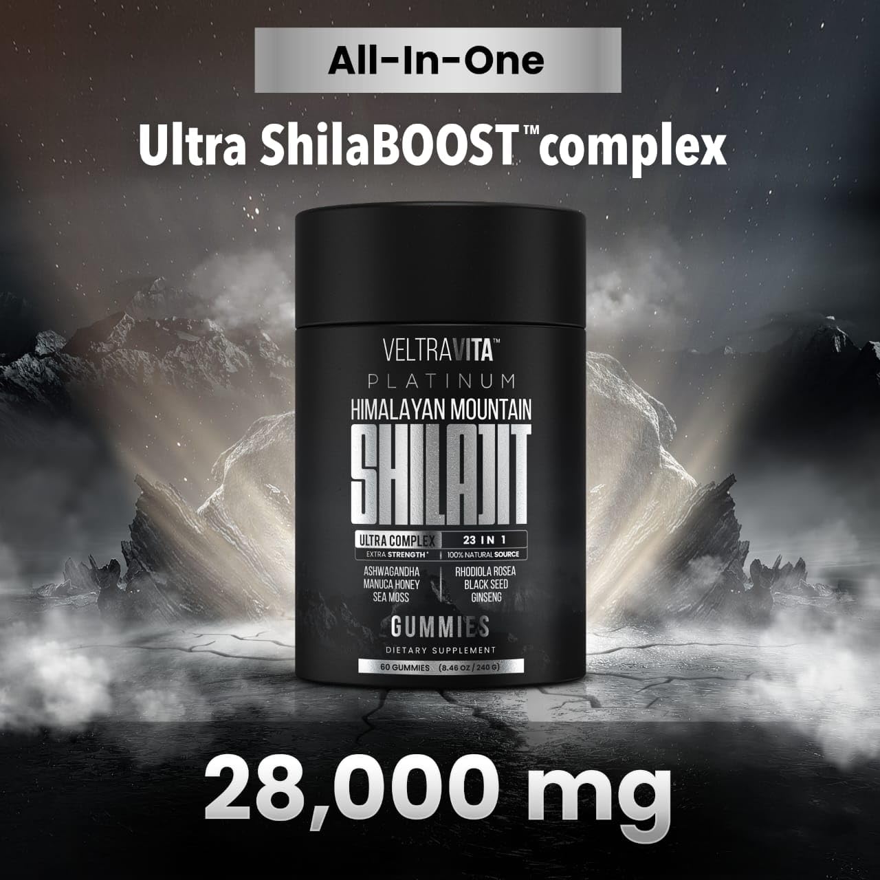 VeltraVita 28000 mg 23-in-1 Shilajit Gummies for Men – Lab-Tested, Sugar-Free