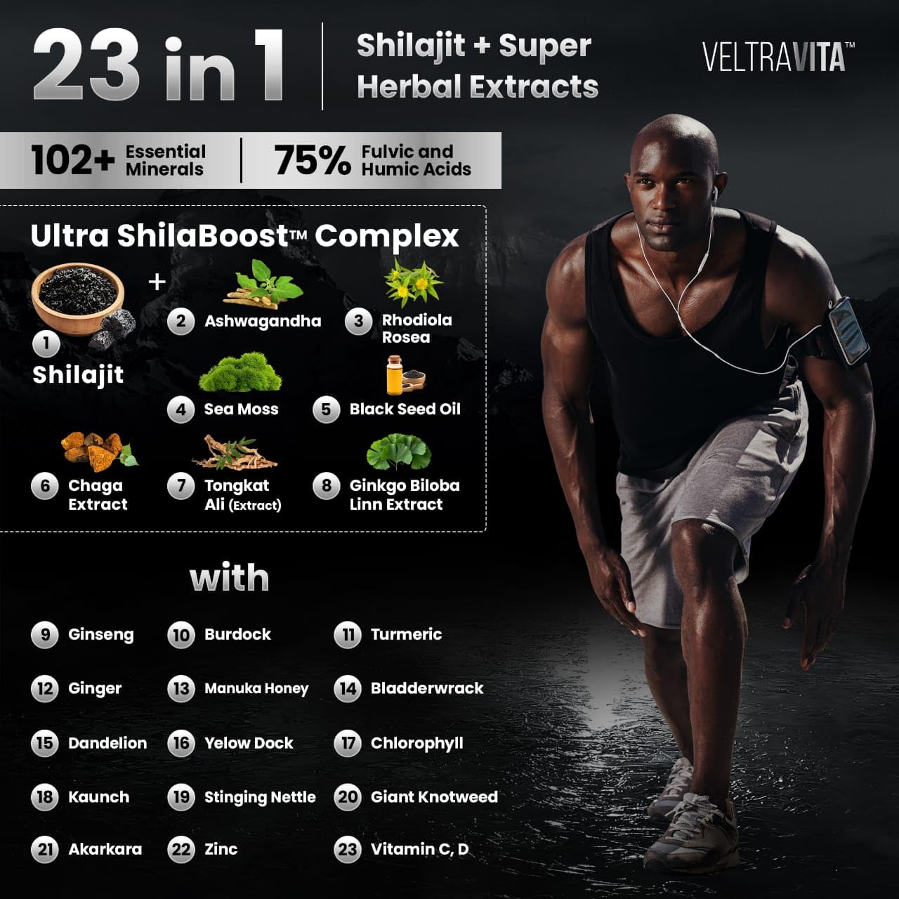 VeltraVita 28000 mg 23-in-1 Shilajit Gummies for Men – Lab-Tested, Sugar-Free