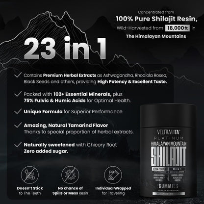 VeltraVita 28000 mg 23-in-1 Shilajit Gummies for Men – Lab-Tested, Sugar-Free