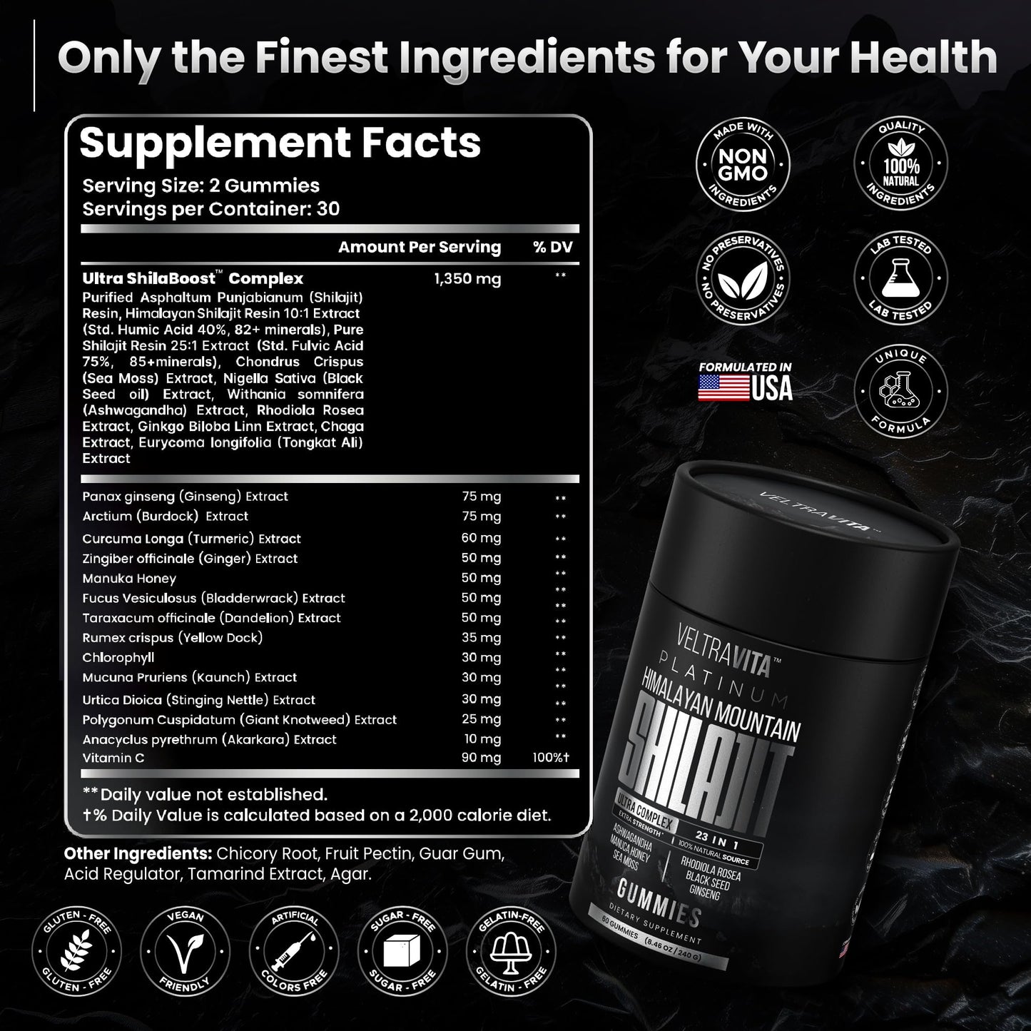 VeltraVita 28000 mg 23-in-1 Shilajit Gummies for Men – Lab-Tested, Sugar-Free