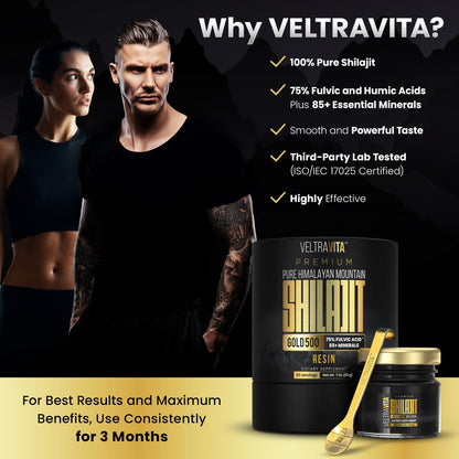 VELTRAVITA Himalayan Shilajit Resin Gold – High Potency, 85+ Trace Minerals, Lab Tested