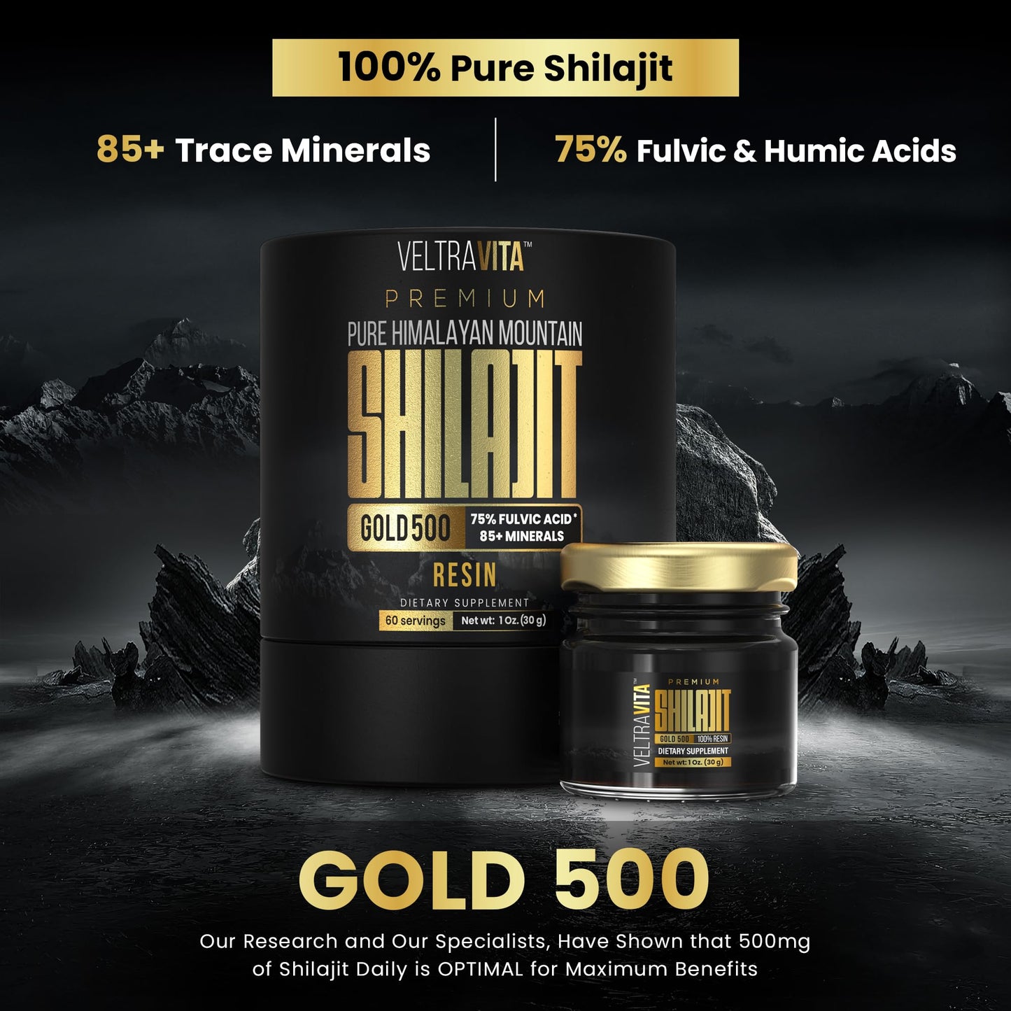 VELTRAVITA Himalayan Shilajit Resin Gold – High Potency, 85+ Trace Minerals, Lab Tested