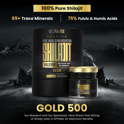 VELTRAVITA Himalayan Shilajit Resin Gold – High Potency, 85+ Trace Minerals, Lab Tested