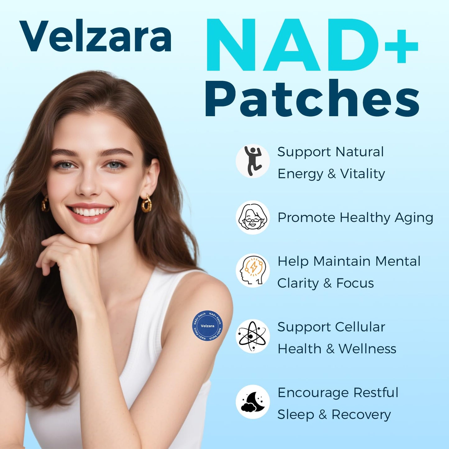 Velzara NAD+ Patches - All-Day Wear, Vegan & Water-Resistant (60 Patches)