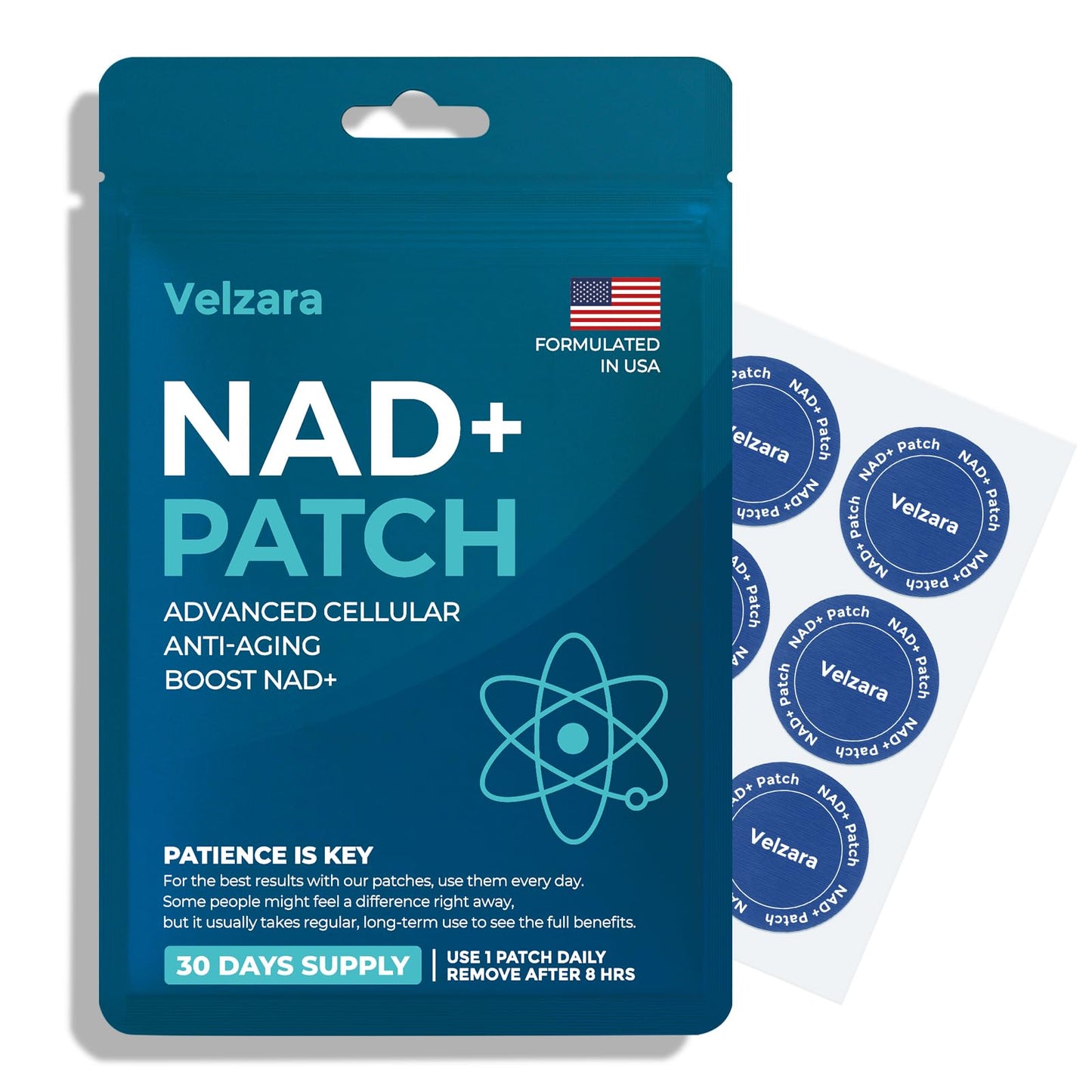 Velzara NAD+ Patches – Comfortable All-Day Wear, Vegan, Water-Resistant (30 Patches)