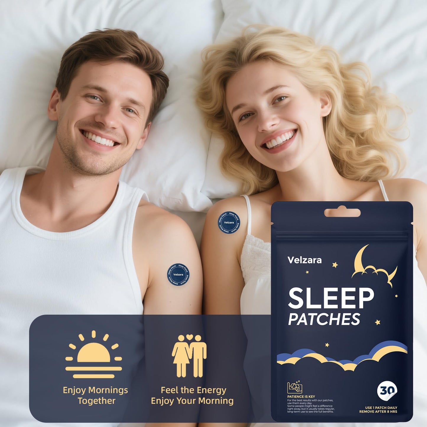 Velzara Natural Sleep Patches Support A Peaceful Nights – Gentle & Convenient – 30 Patches