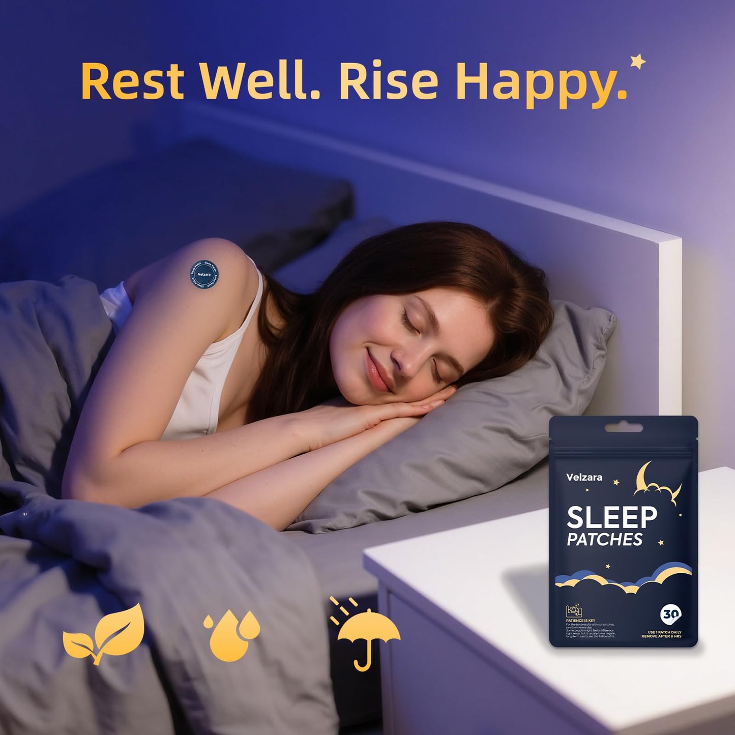 Velzara Natural Sleep Patches Support A Peaceful Nights – Gentle & Convenient – 30 Patches