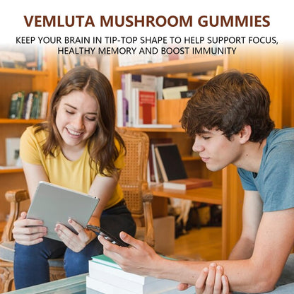 Vemluta 2 Packs 5000MG Mushroom Gummies – 10-Mushroom Blend with Lion's Mane & Reishi for Brain & Immune Support, Blueberry Flavor, Non-GMO, 120 Counts