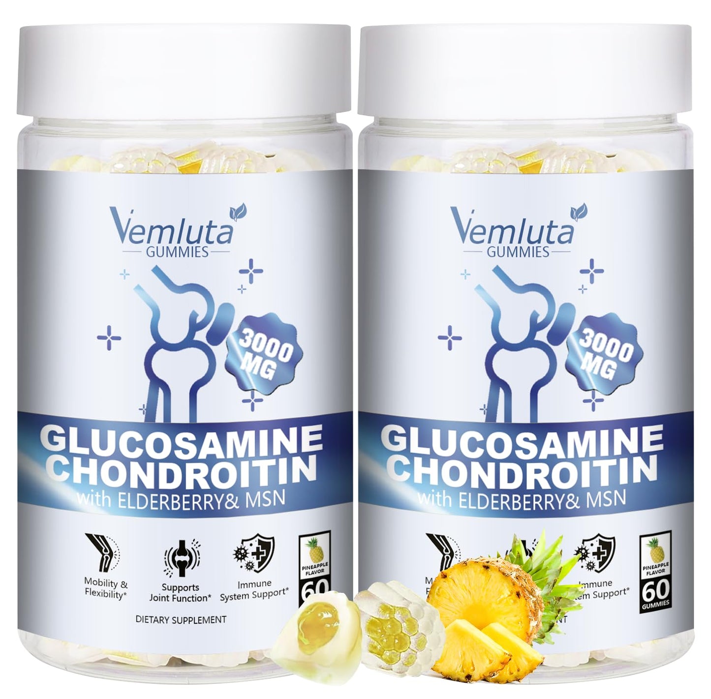 Vemluta 2 Packs Glucosamine Chondroitin Gummies – 3000mg Joint Support (120 Ct)