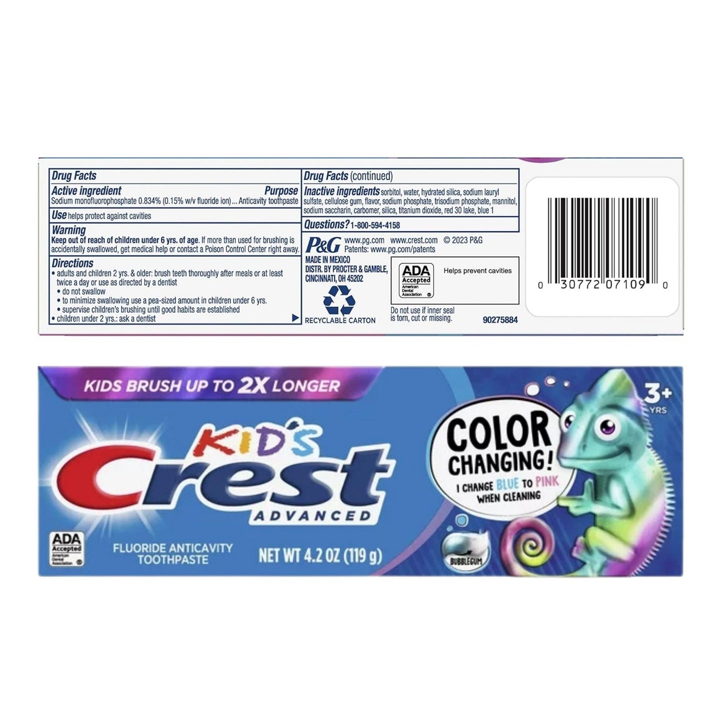 Crest Kids Color Changing Toothpaste Bundle — 2-Pack Bubblegum + VenDesta Squeezer