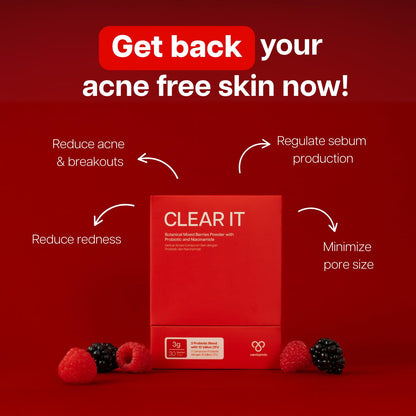 Ventamin Clear It Acne Supplement – Skin Detox with Probiotics, Zinc, Magnesium + 20 Actives (30 Sachets per Box)