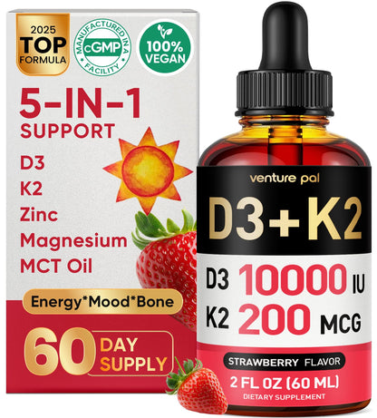 Venture Pal 5-in-1 Vitamin D3 10000 IU + K2 MK-7 Liquid (2 oz)