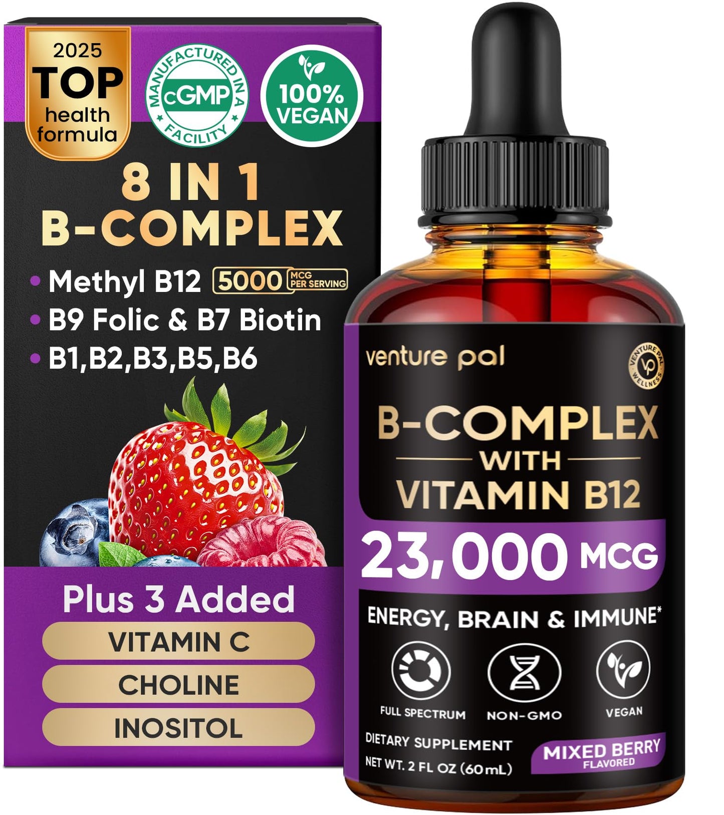 Venture Pal Vitamin B Complex Liquid Drops – B12 Methylcobalamin + B9 Folate, Immune & Energy Support