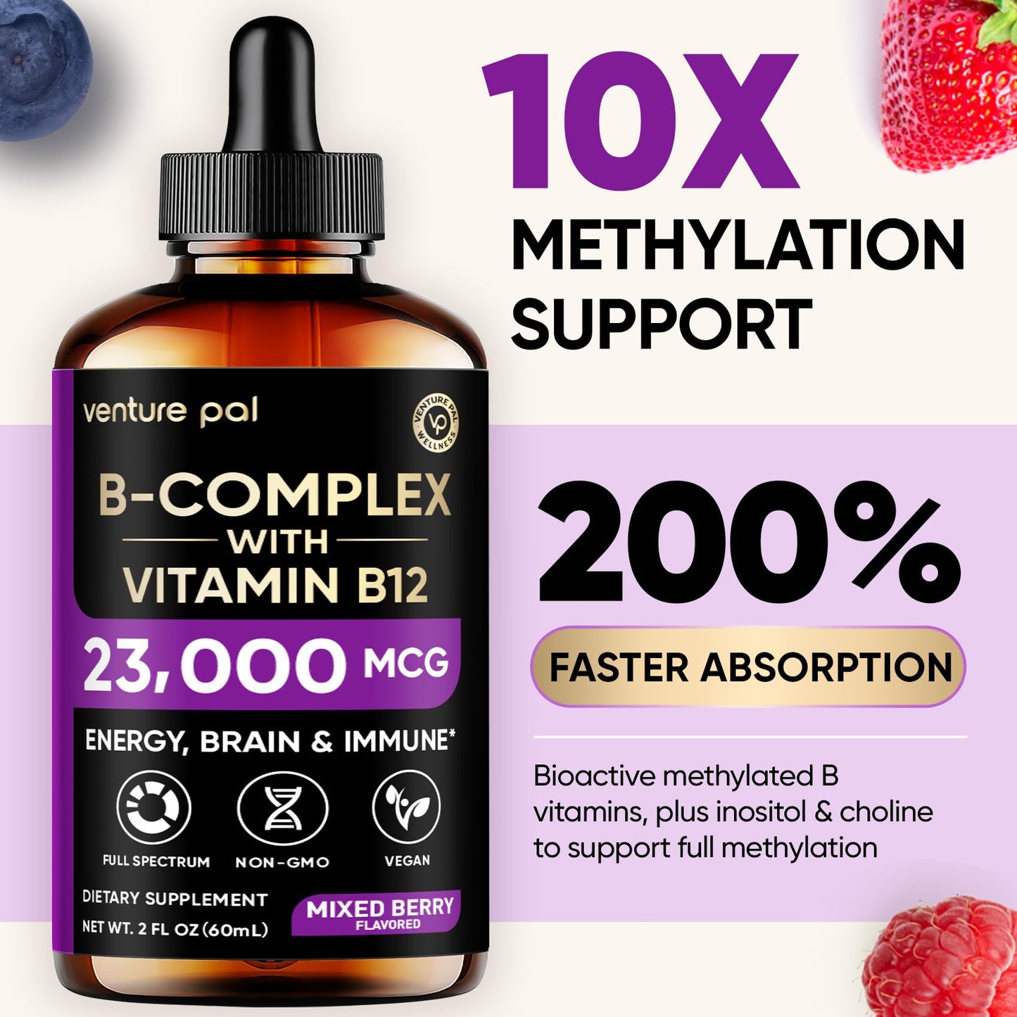 Venture Pal Vitamin B Complex Liquid Drops – B12 Methylcobalamin + B9 Folate, Immune & Energy Support