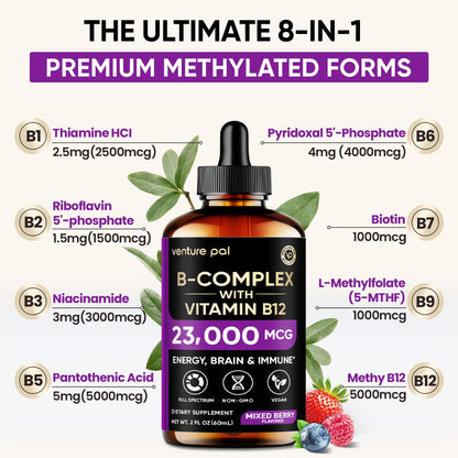 Venture Pal Vitamin B Complex Liquid Drops – B12 Methylcobalamin + B9 Folate, Immune & Energy Support