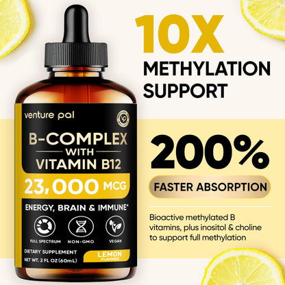 Venture Pal Vitamin B Complex Liquid Drops – B12 Methylcobalamin, B9 Folate, B1-B7 | Immune & Energy Metabolism