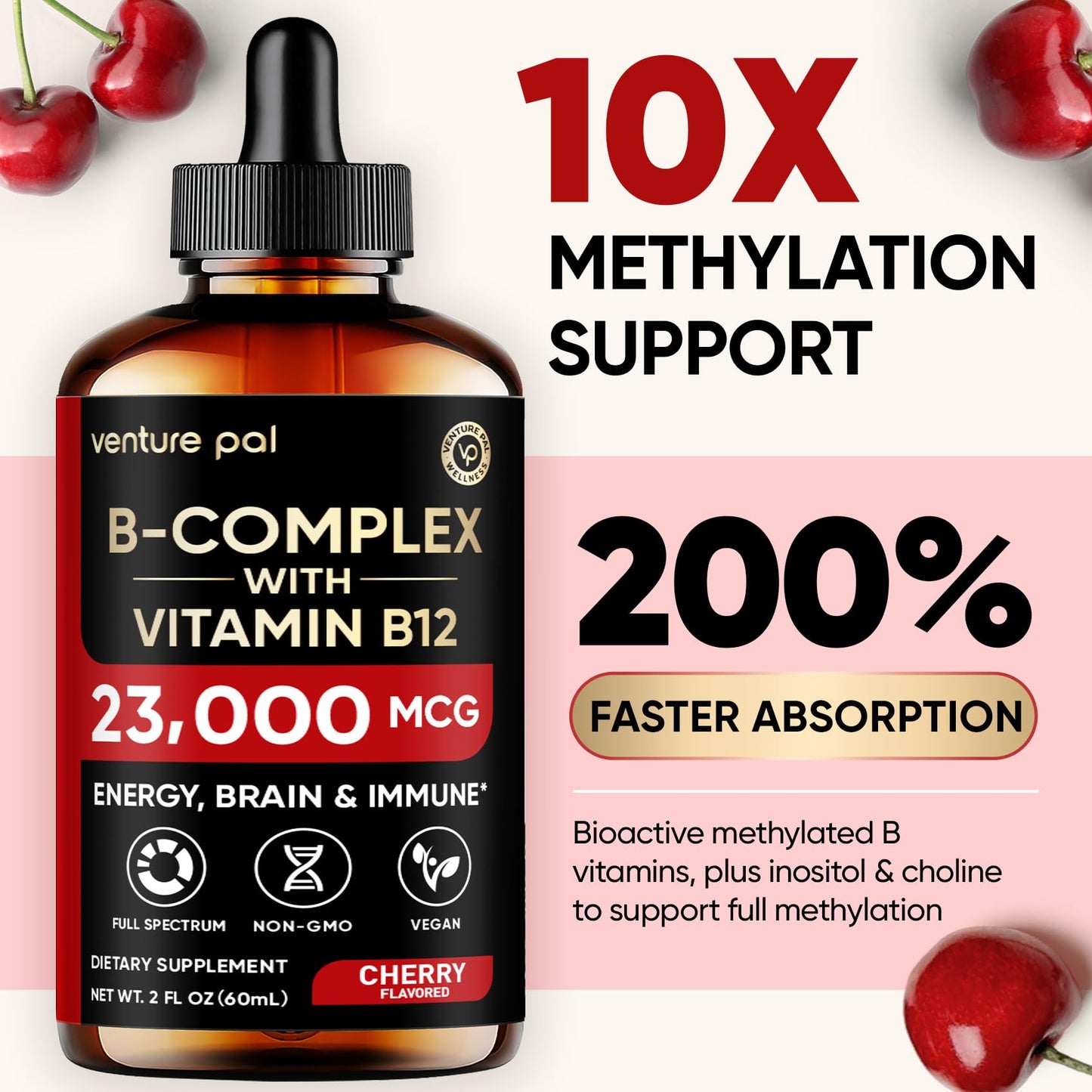 Venture Pal B Complex Liquid Drops – B12, B9 Folate, Immune & Energy Support