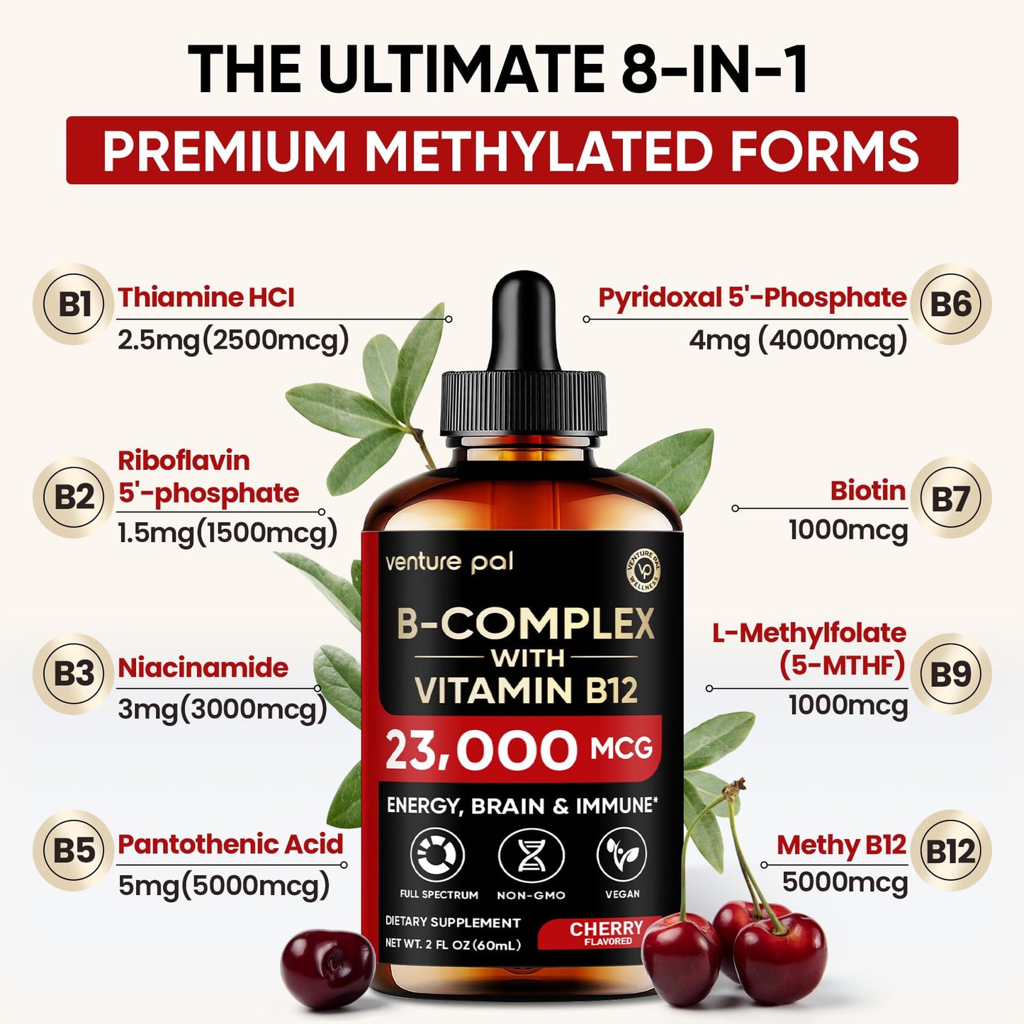 Venture Pal B Complex Liquid Drops – B12, B9 Folate, Immune & Energy Support