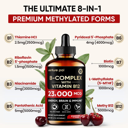 Venture Pal B Complex Liquid Drops – B12, B9 Folate, Immune & Energy Support