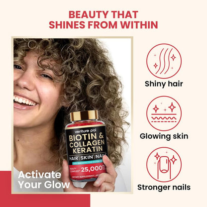 Venture Pal Biotin Gummies with Collagen & Keratin – Hair & Skin Support (60ct)