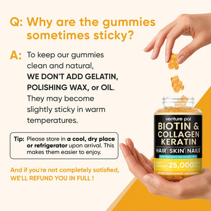 Venture Pal Biotin Gummies – 10,000 mcg Biotin, Collagen & Keratin