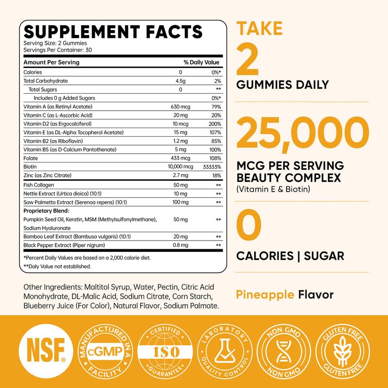 Venture Pal Biotin Gummies – 10,000 mcg Biotin, Collagen & Keratin
