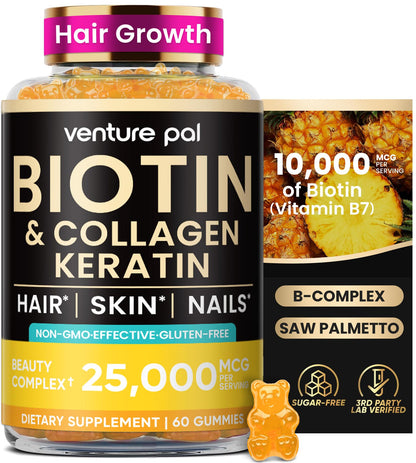 Venture Pal Biotin Gummies – 10,000 mcg Biotin, Collagen & Keratin