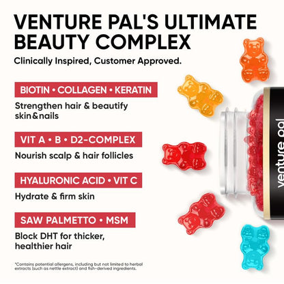 Venture Pal Biotin Gummies with Collagen & Keratin – Hair & Skin Support (60ct)