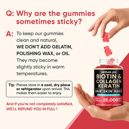 Venture Pal Biotin Gummies with Collagen & Keratin – Hair & Skin Support (60ct)