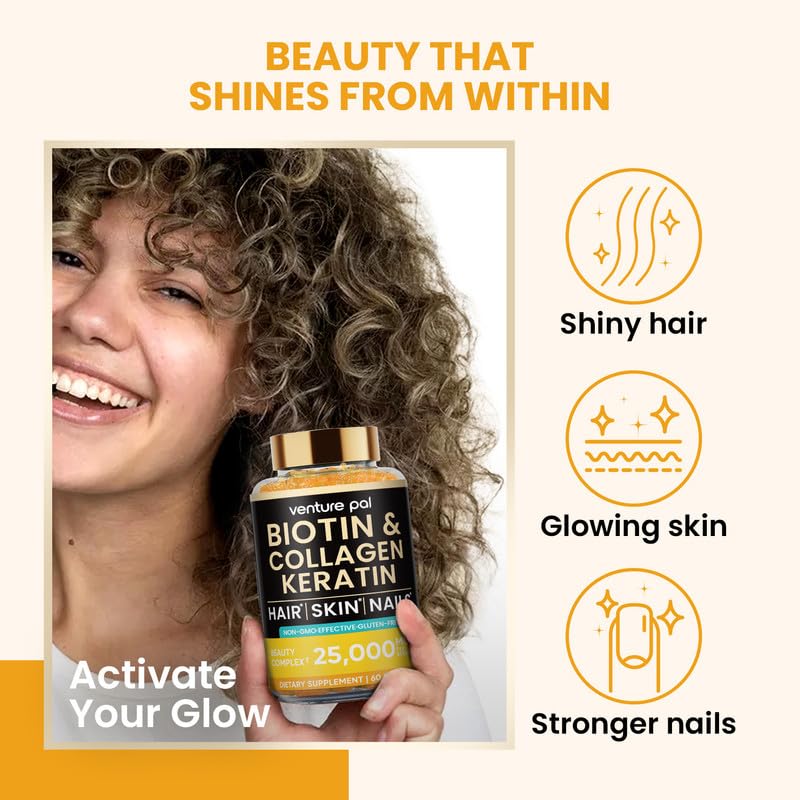 Venture Pal Biotin Gummies – 10,000 mcg Biotin, Collagen & Keratin