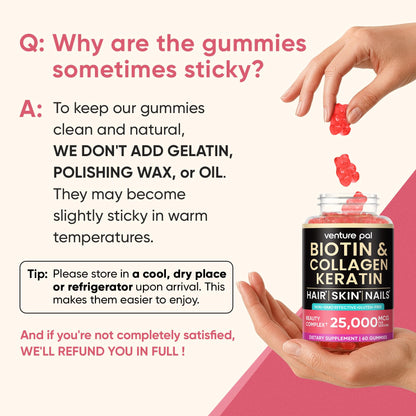 Venture Pal Biotin Gummies with Collagen & Keratin – Hair, Skin & Nails Vitamins (60ct)